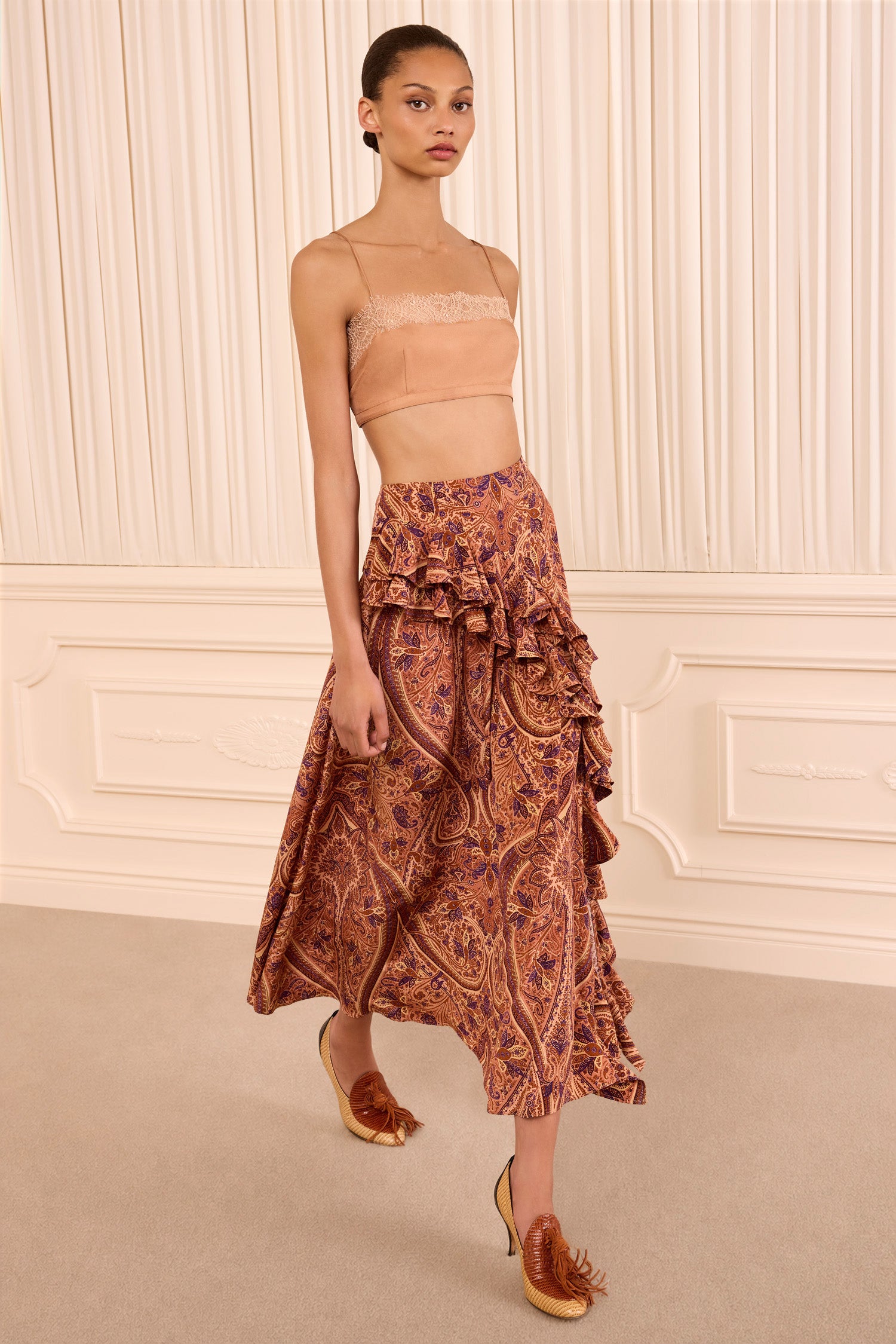 Ulla Johnson Riele FA260322 jupe soie Rosette orange midi