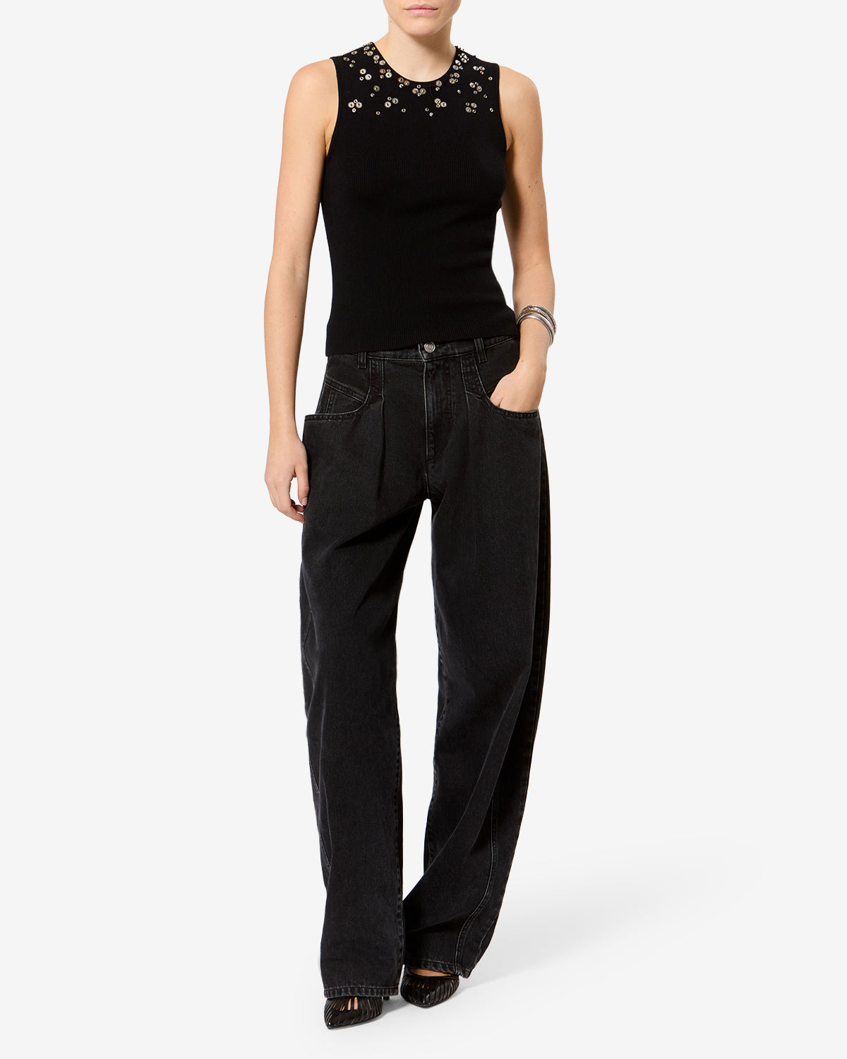 Isabel Marant Apoline débardeur soie noir sequins