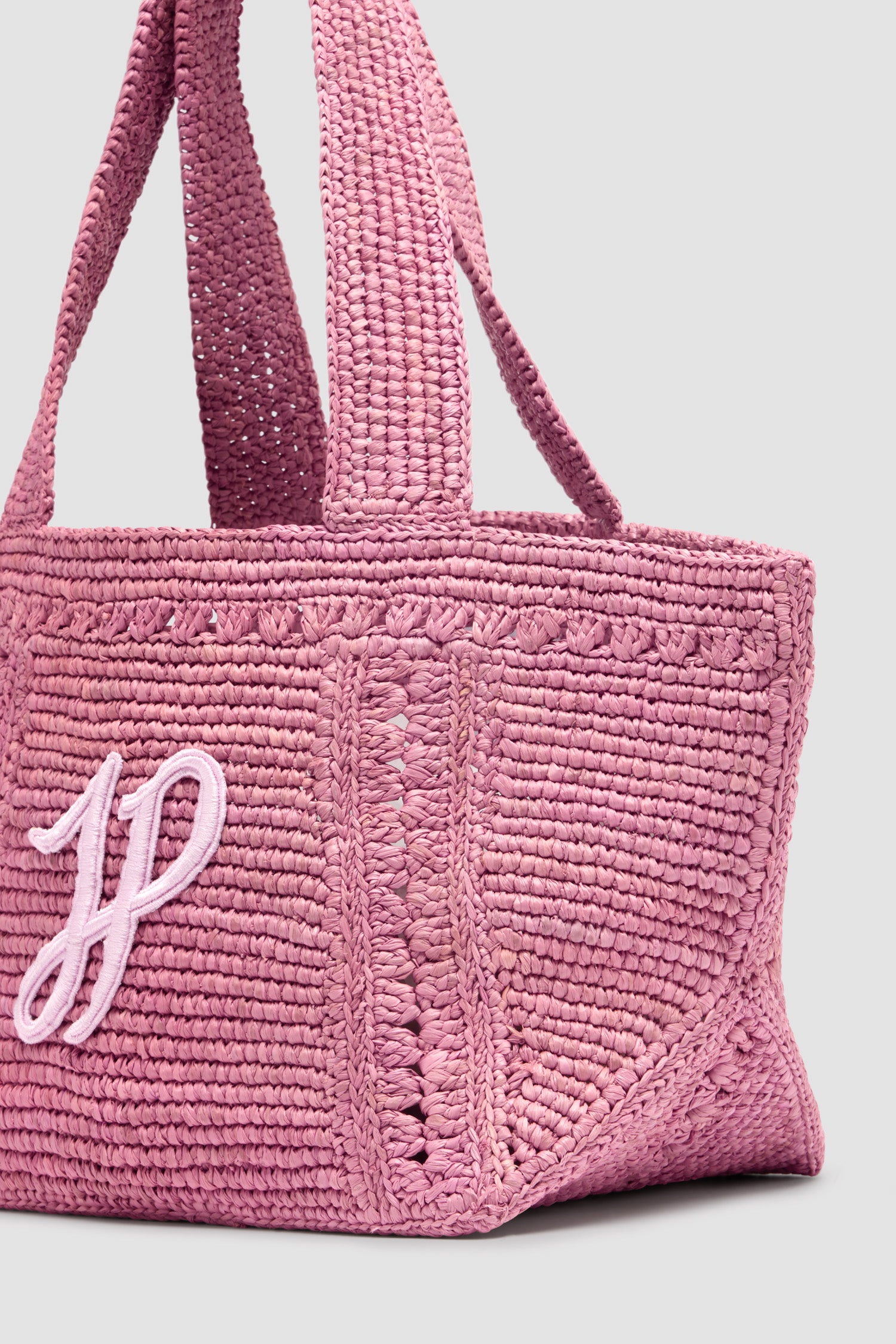 Patou sac cabas trapèze AC093 raphia monogramme rose TU