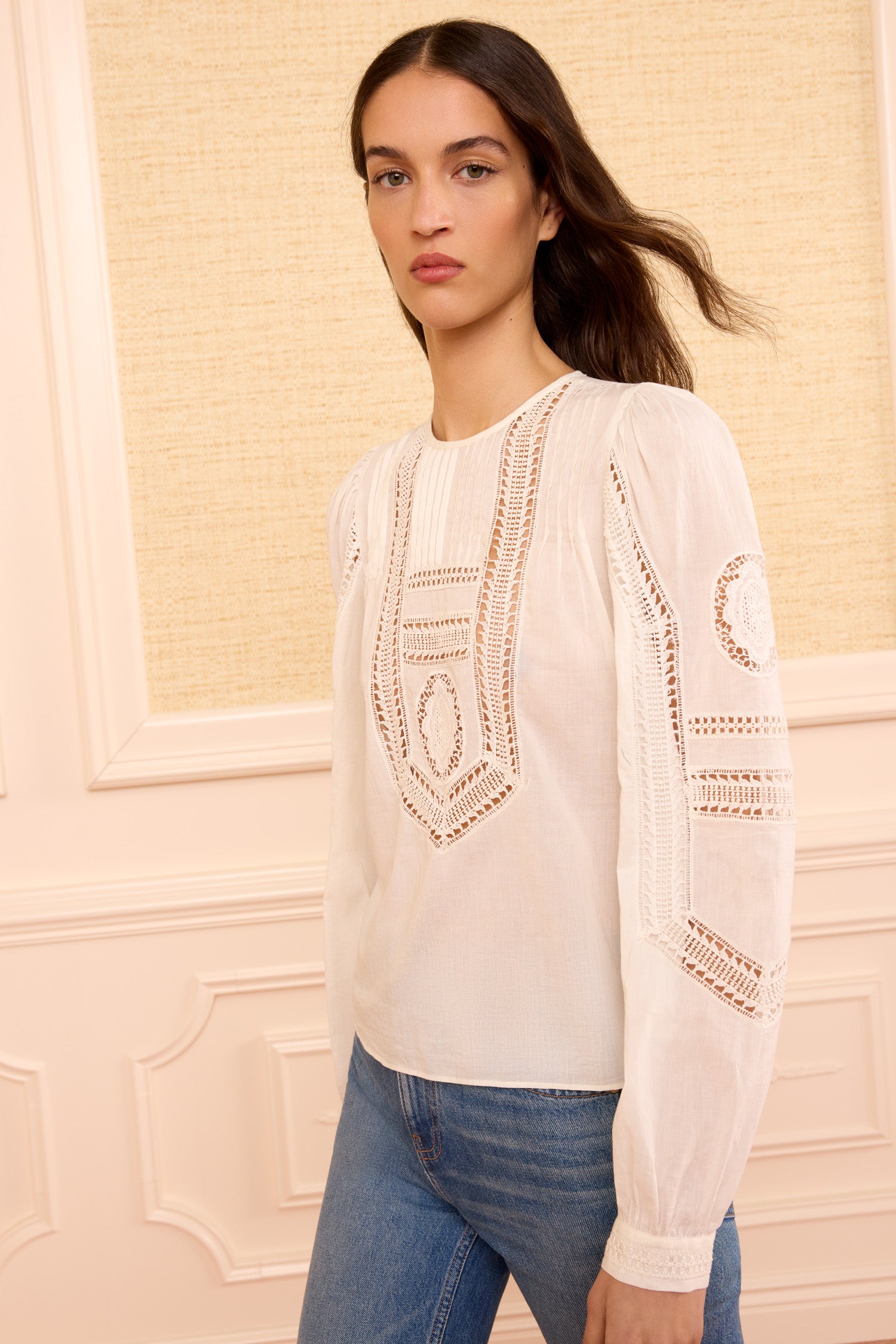 Ulla Johnson Marlowe top coton blanc Pristine manches longues