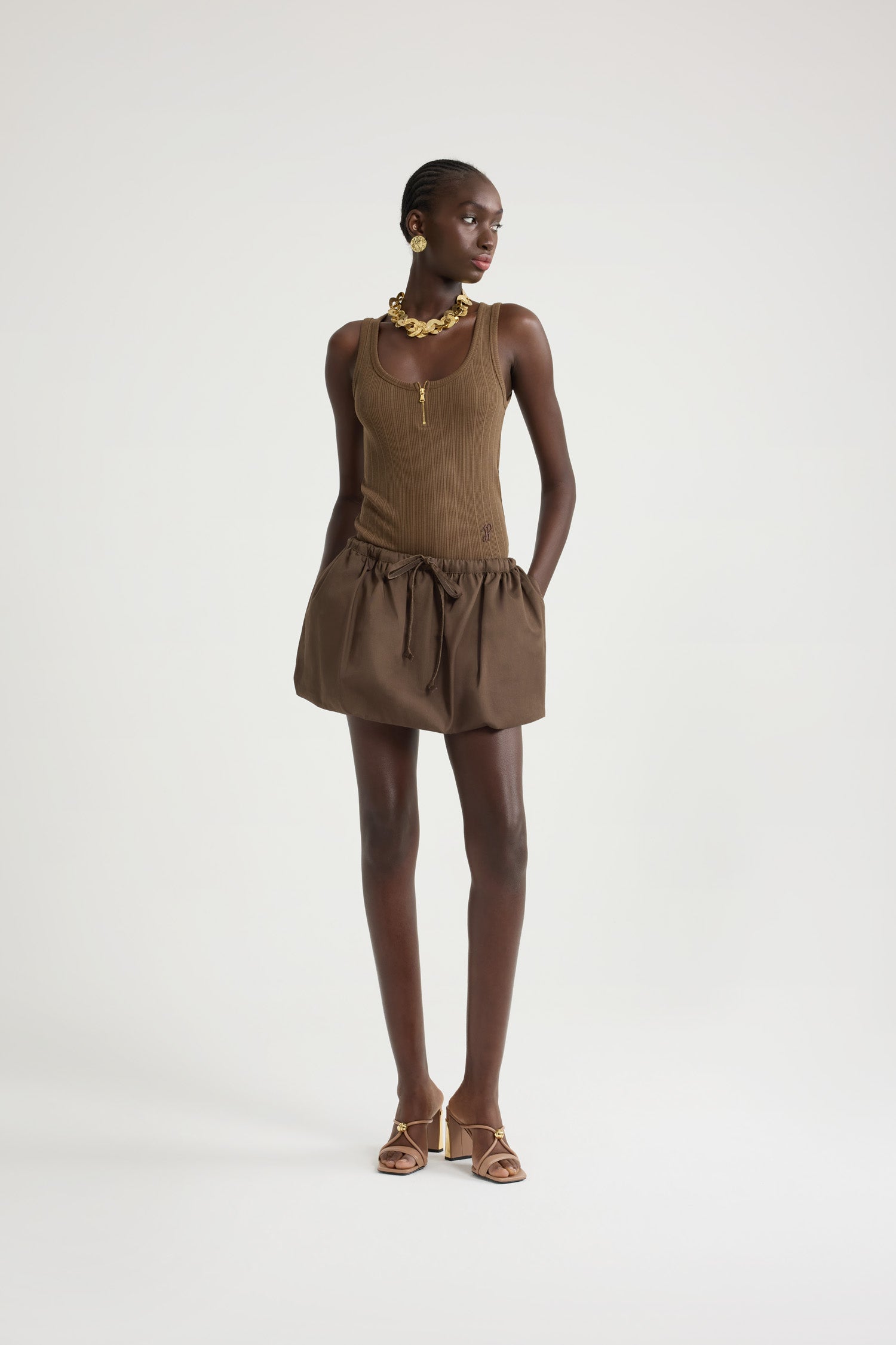 Patou P25SK081 mini jupe coton bio marron Java