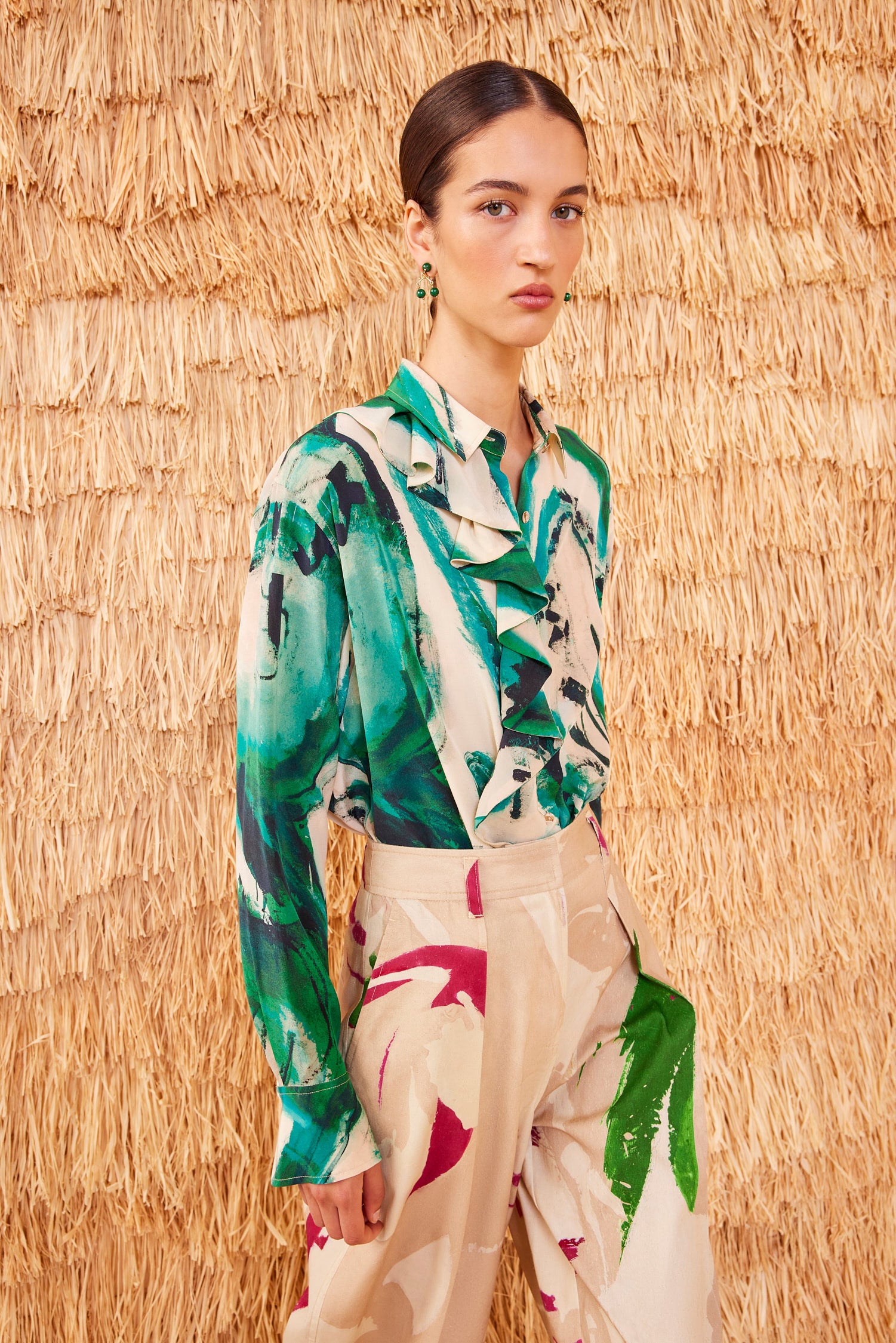 Ulla Johnson Study Blouse en Soie Portrait In Green