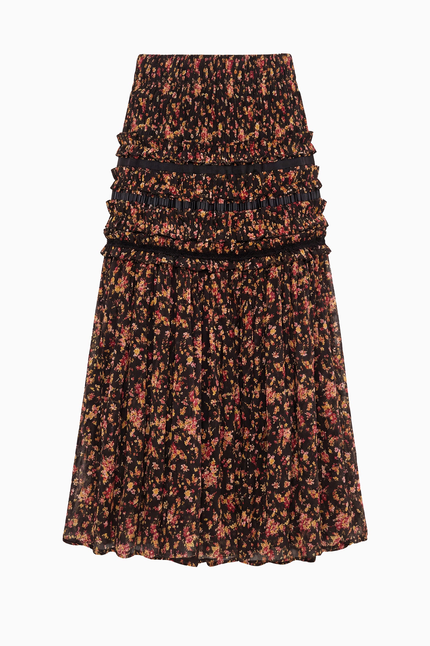 Ulla Johnson Auden FA260317 jupe midi Noir Mille Fleur soie