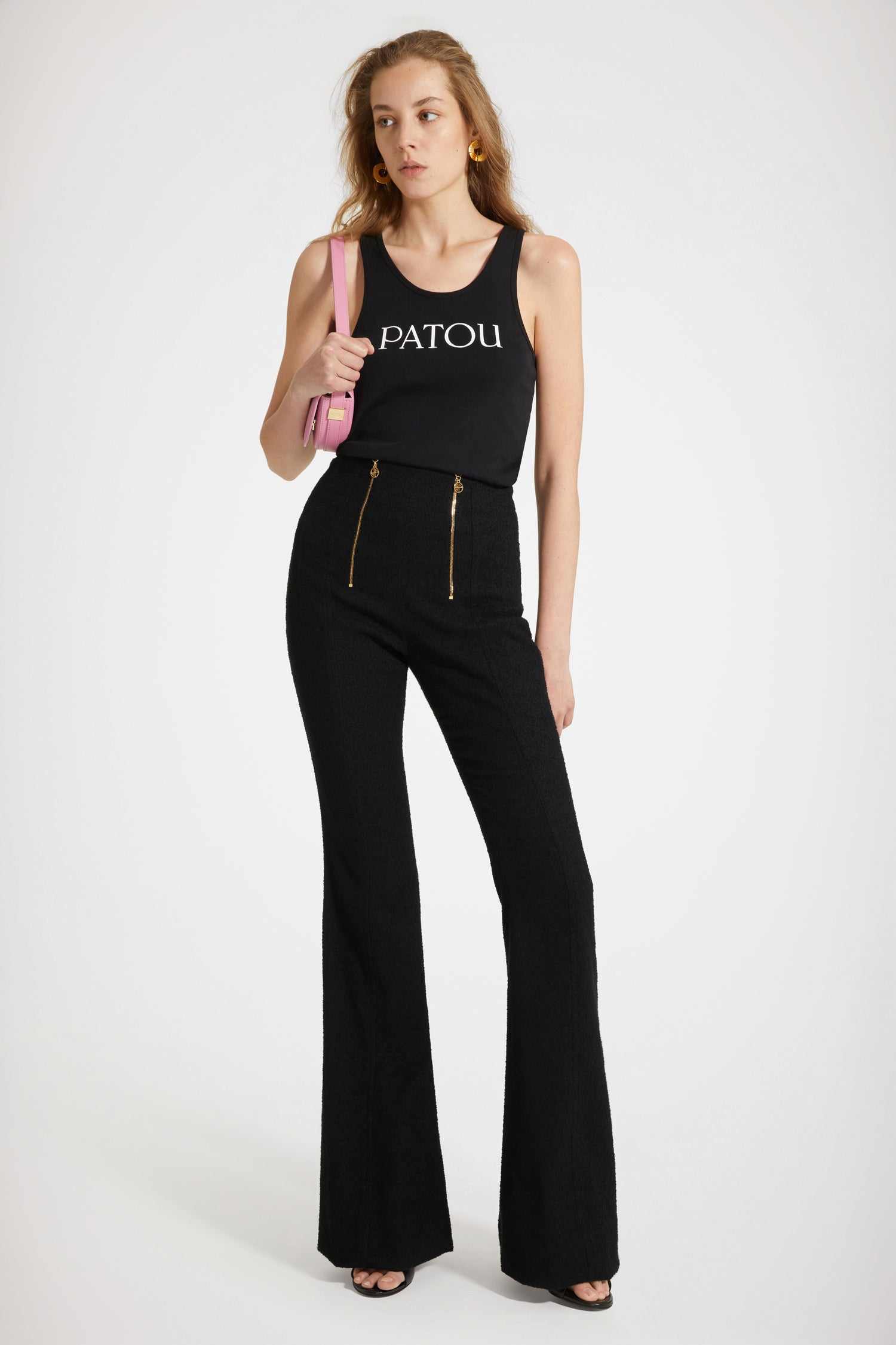 Patou P23TR0270134999B pantalon Black tweed évasé
