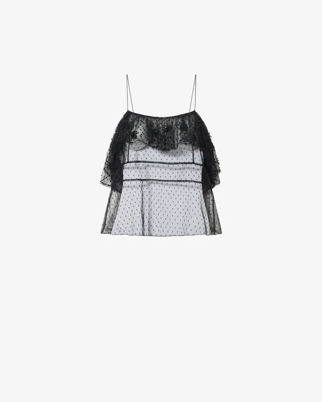 Isabel Marant Olaja Top Dentelle Noir Étoiles Brodées
