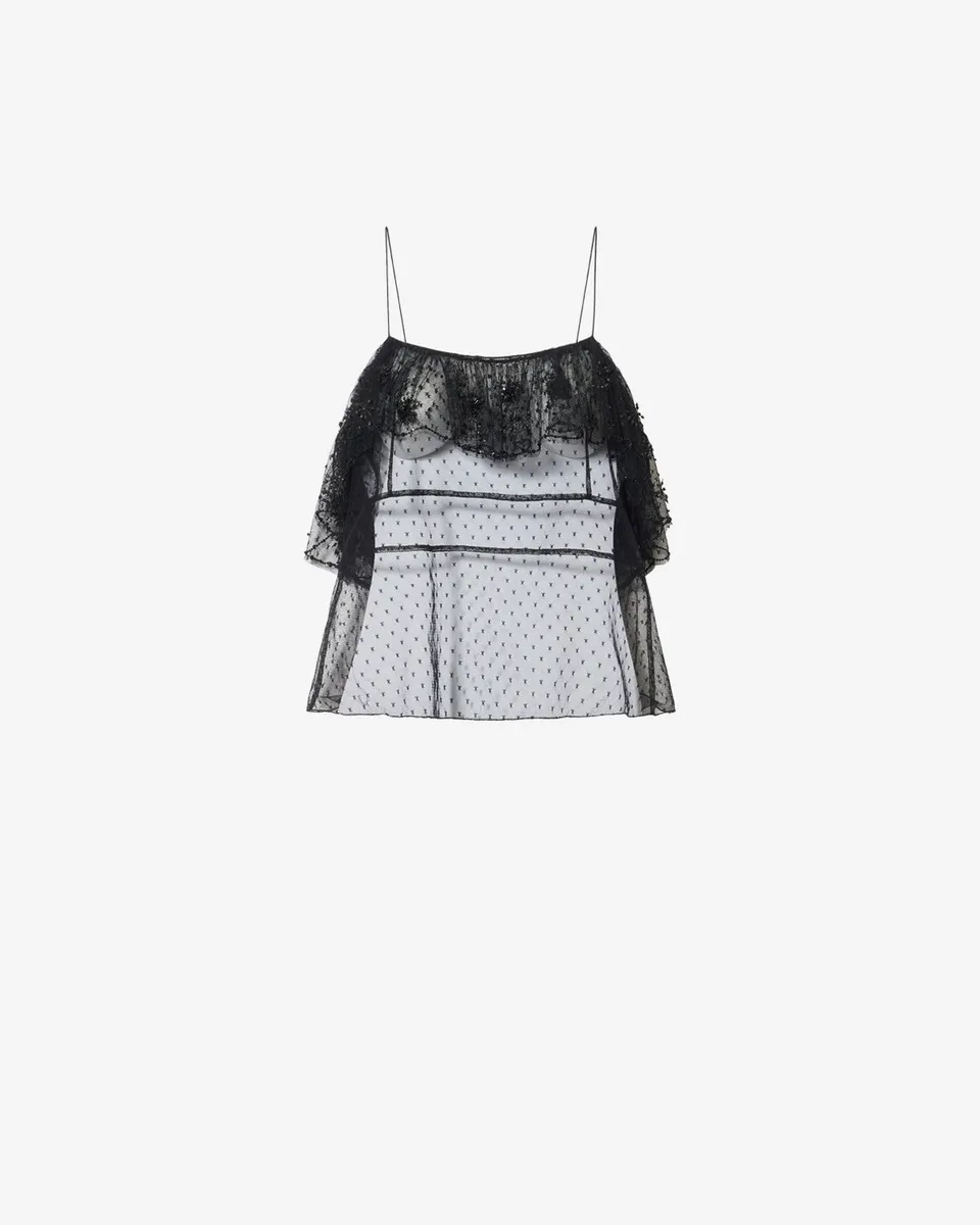 Isabel Marant Olaja Top Dentelle Noir Étoiles Brodées