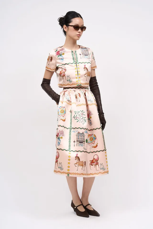 PAUL & JOE Voyage veste courte satin duchesse imprimé