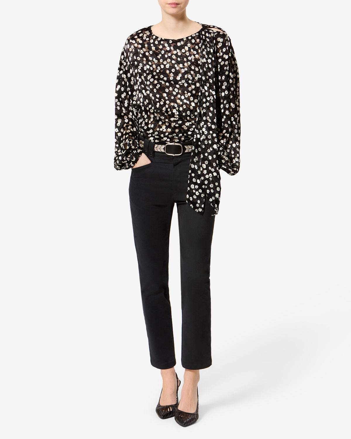Isabel Marant Firma blouse soie noir et écru 34-44