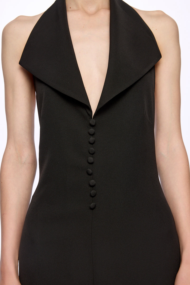 ATU Body Couture robe Black halter-neck maxi boutons noire