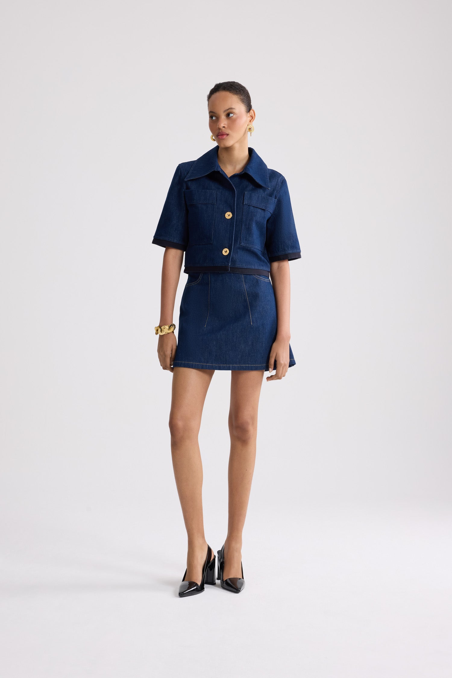 Patou Denim veste H25JA0480008602D jean Rodeo Blue cropped