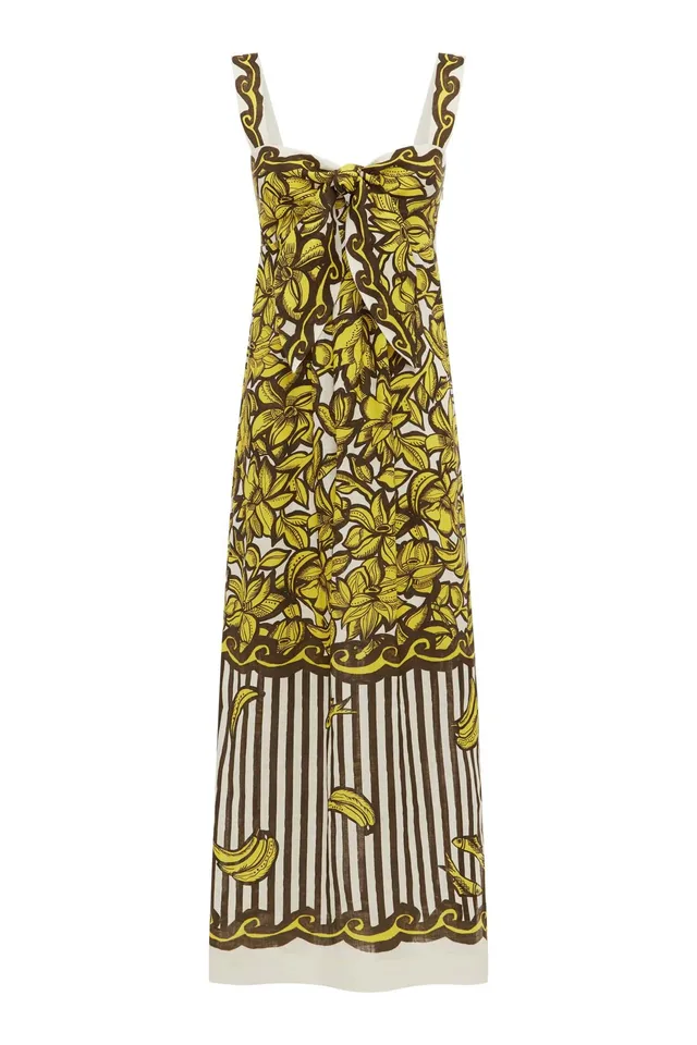 Alemaïs Mona robe midi chanvre nouée imprimé floral