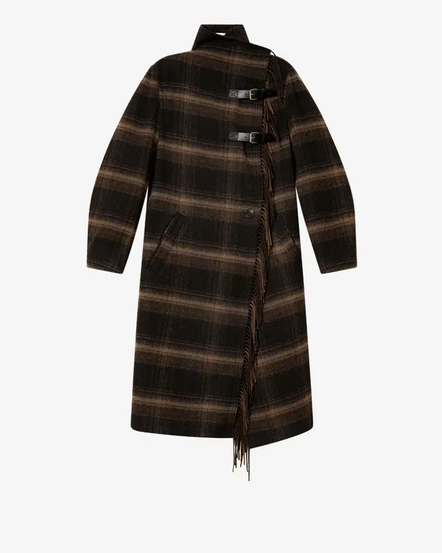 Isabel Marant Gihan manteau laine Noir Kaki à franges