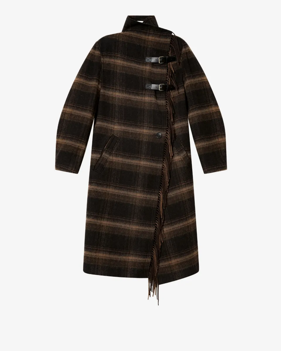 Isabel Marant Gihan manteau laine Noir Kaki à franges