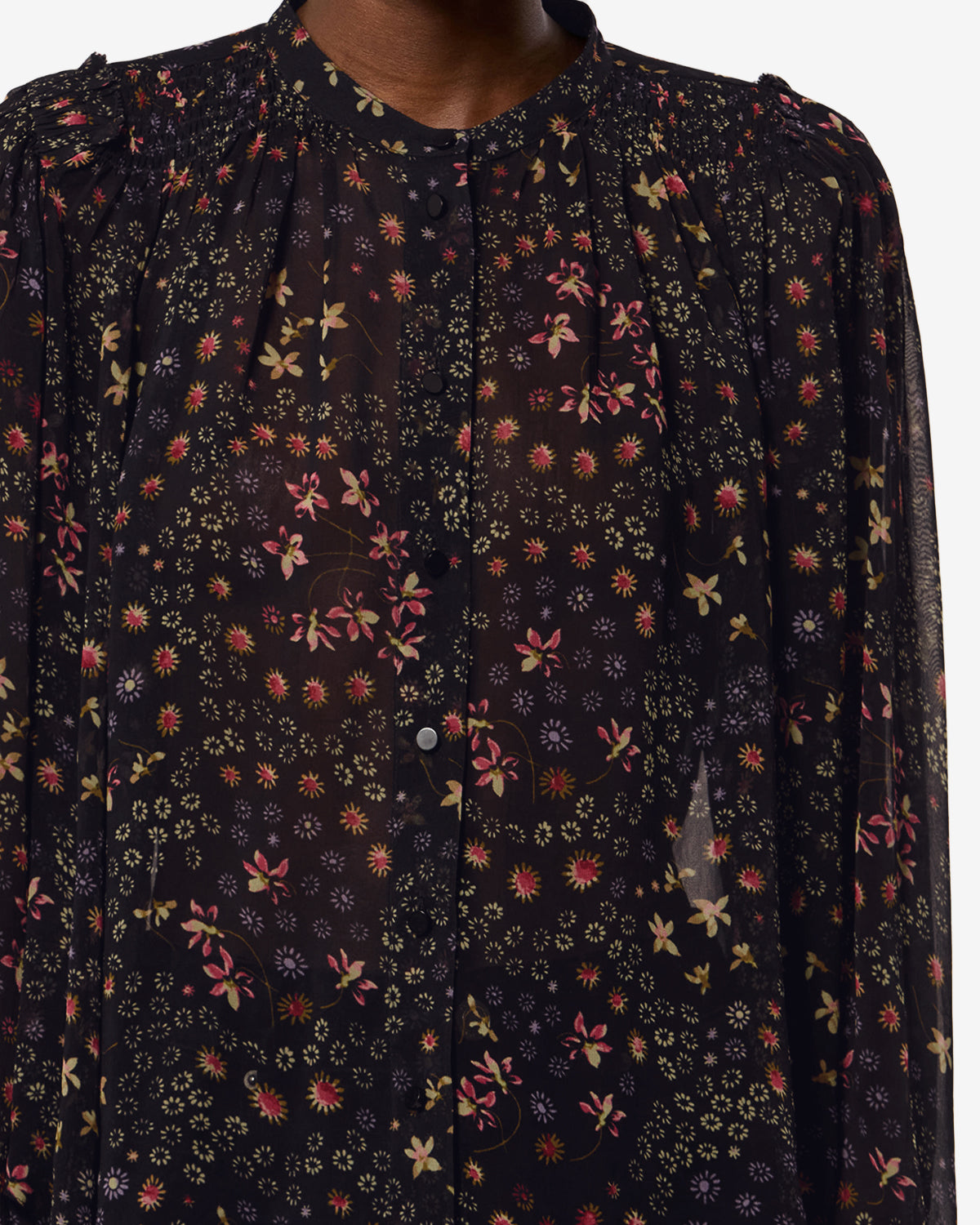 Isabel Marant Florine blouse voile noir écru fleuri