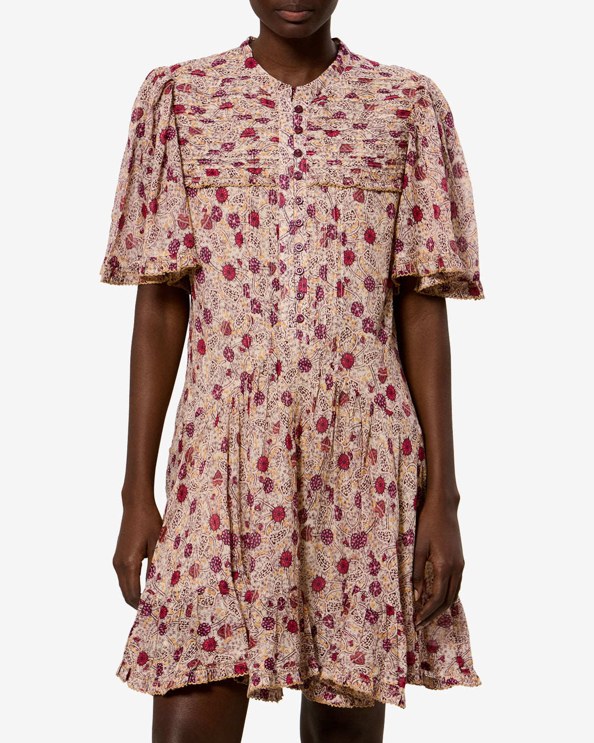 Isabel Marant Daynia Robe voile coton écru-framboise