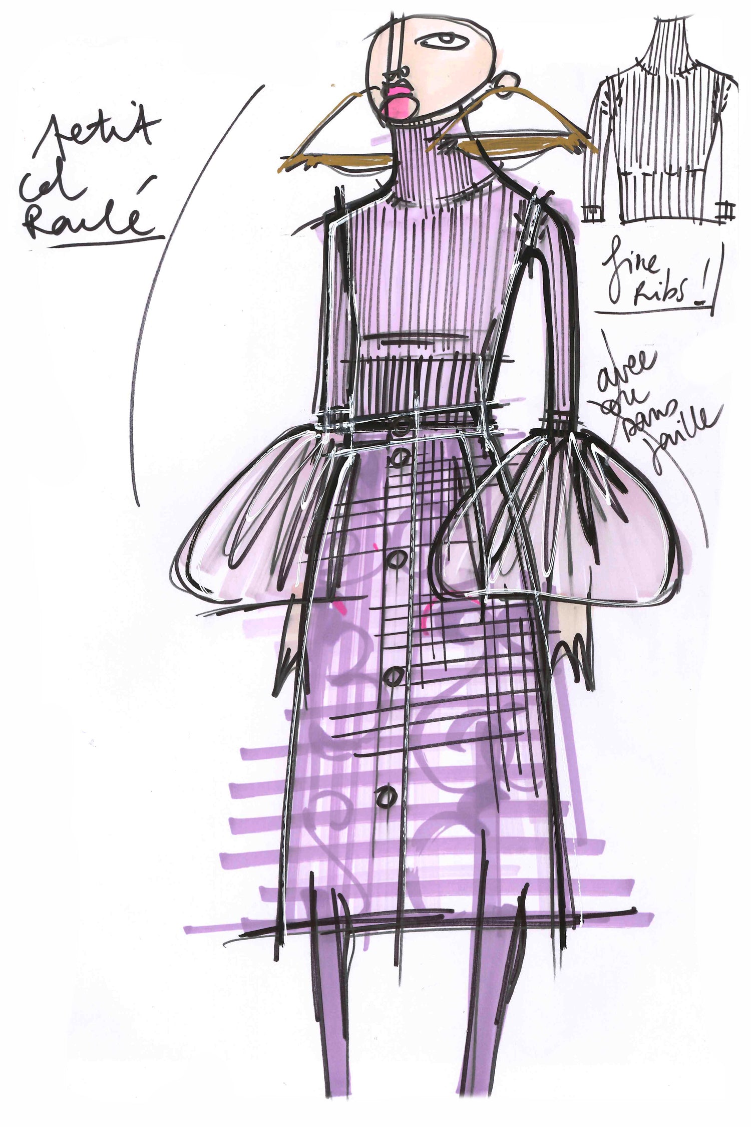 Patou SK020 jupe midi tweed lavande boutonnée