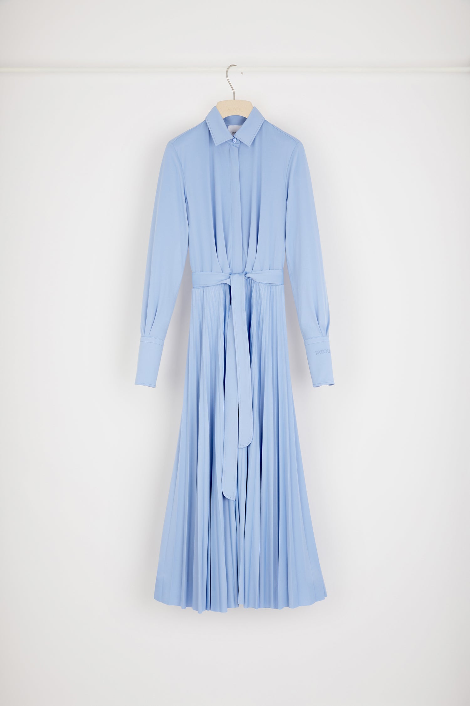 Patou H22DR102 robe longue bleu ciel plissée