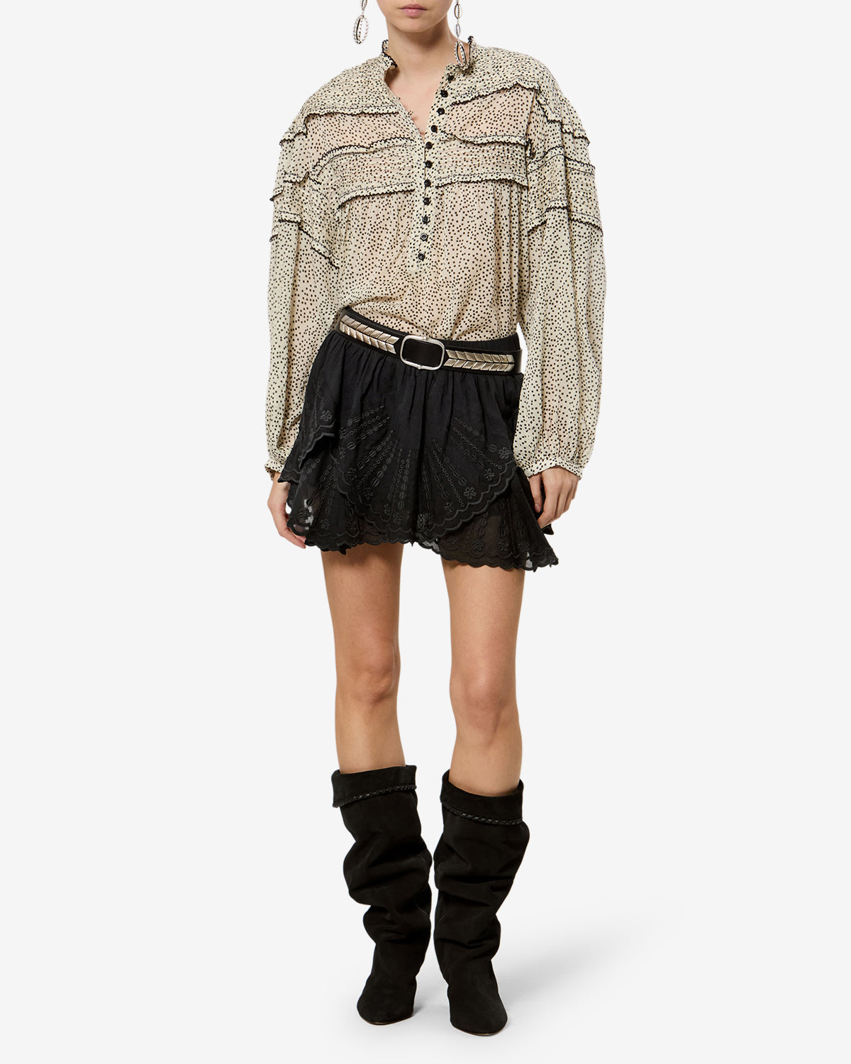 Isabel Marant Layale short noir broderie anglaise