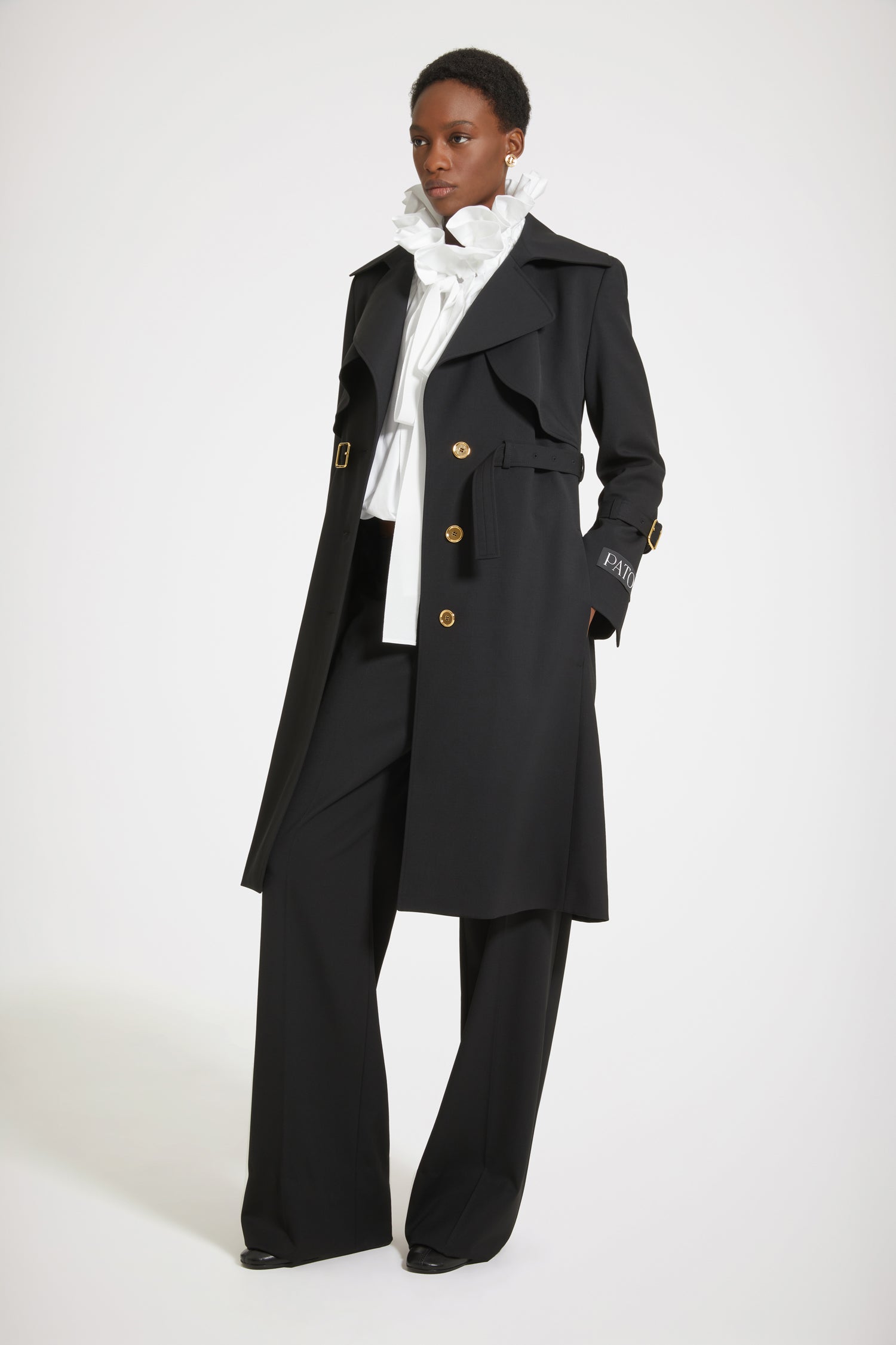 Patou OU025 trench noir laine technique ceinturé