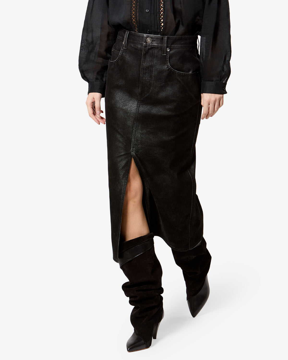 Isabel Marant Bisane JU0524FA jupe suédine noire mi-longue
