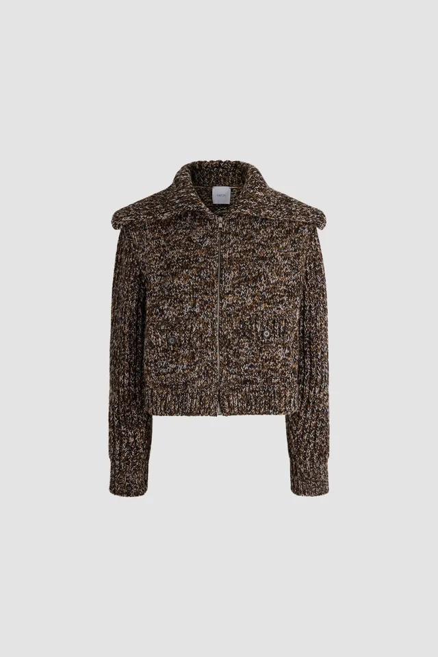 Patou KN382 veste zip laine cachemire marron XS-XL col large