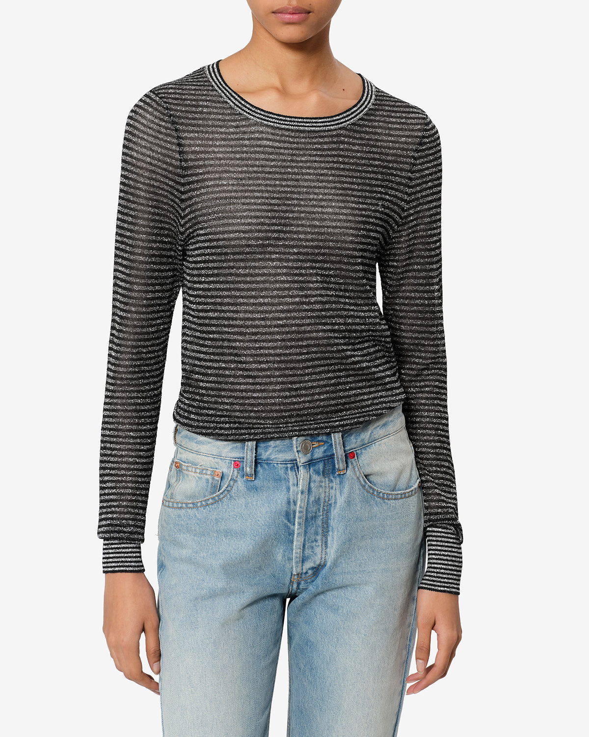 Isabel Marant Cenaya pull noir argenté lurex rayé