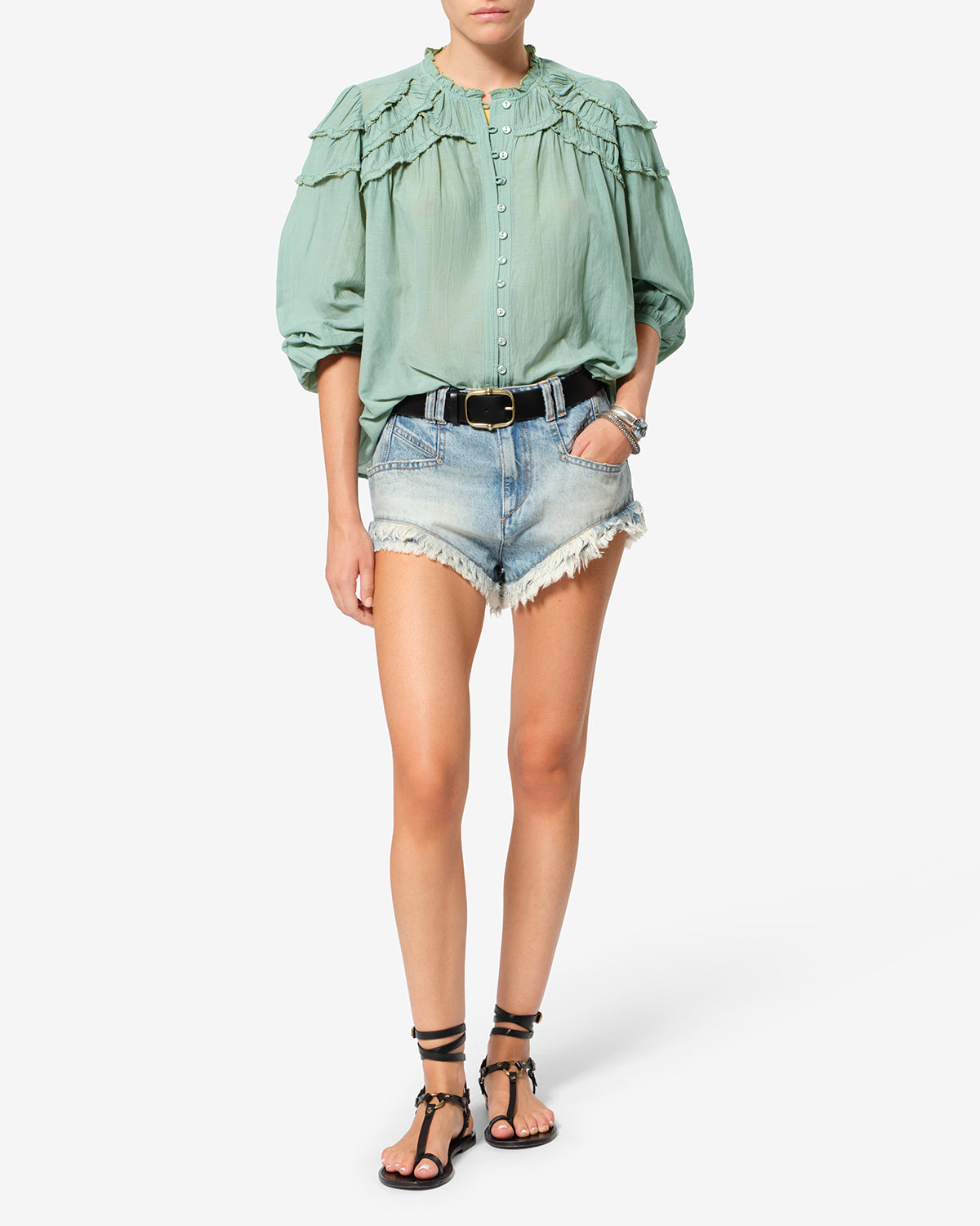 Isabel Marant Christa blouse sauge coton volants