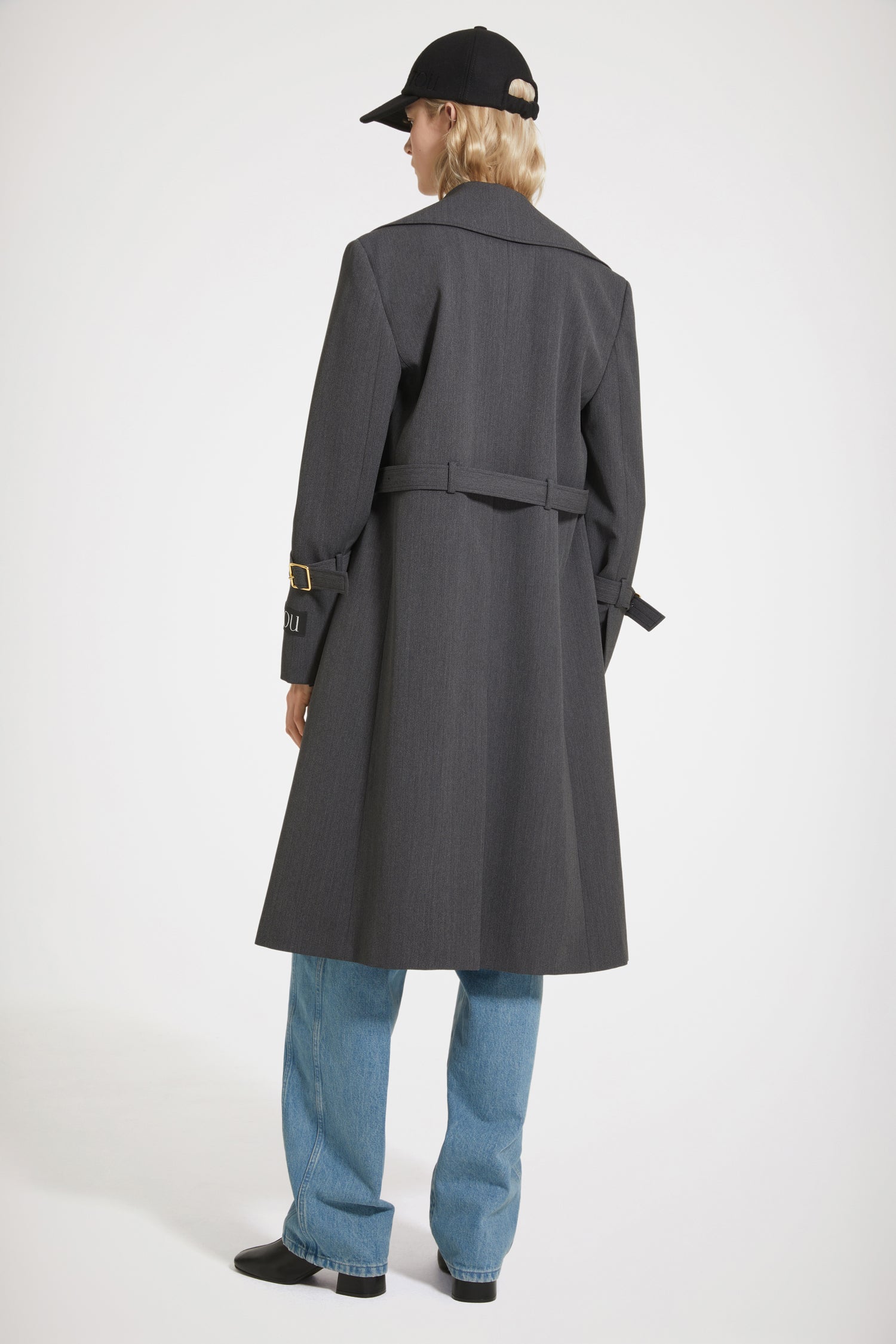 Patou OU025 trench anthracite twill laine ceinturé genou