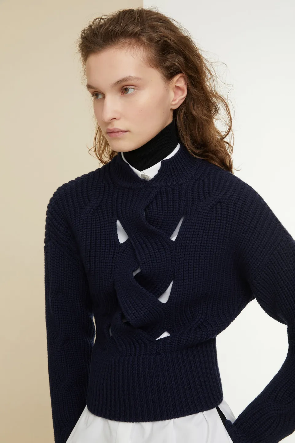 Patou Knitwear pull KN052 torsades marine ajouré