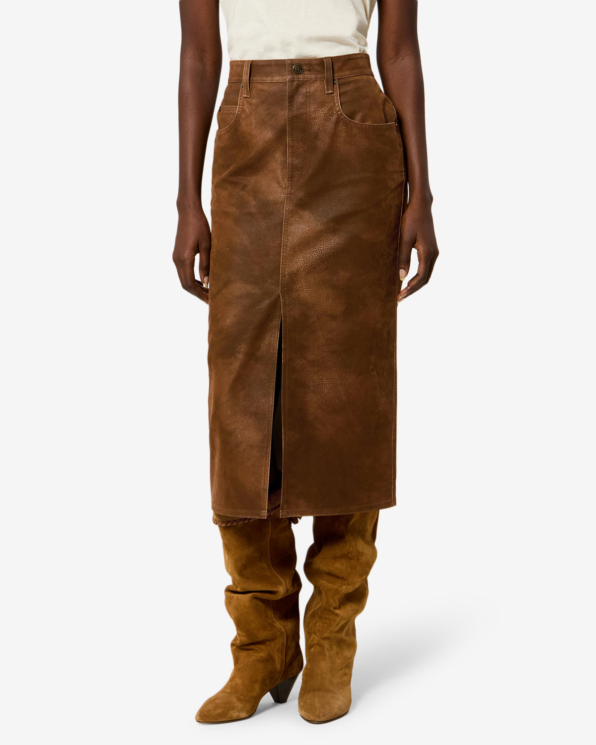 Isabel Marant Bisane jupe droite marron faux suède