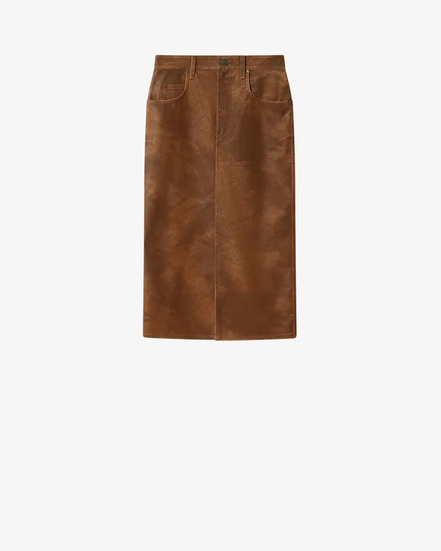 Isabel Marant Bisane jupe droite marron faux suède
