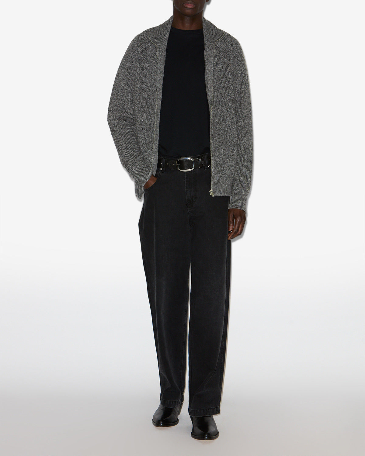 Isabel Marant Mailles Cardigan Benett laine mérinos gris foncé