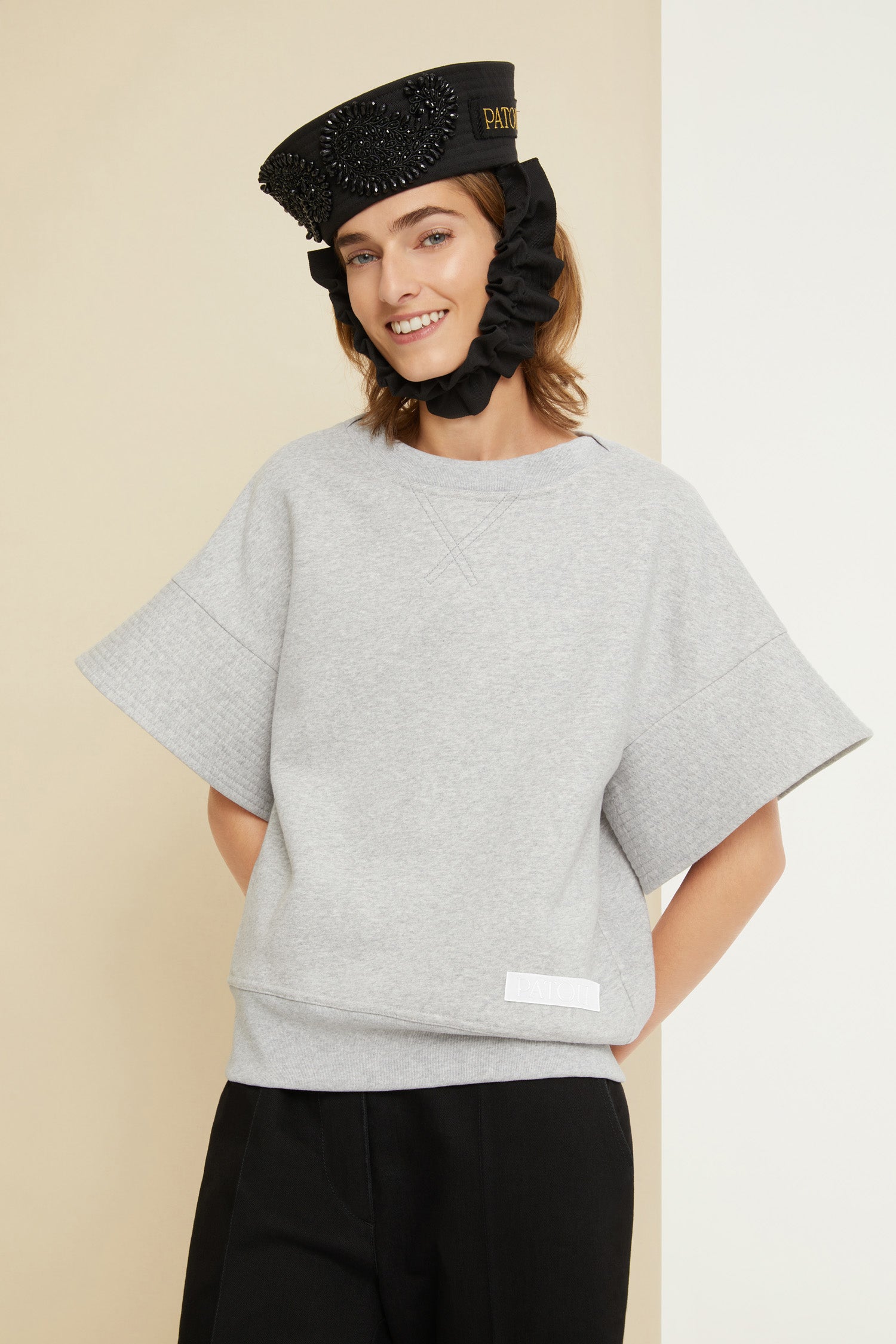 Patou P21JE0119995910A sweat manches courtes gris coton bio