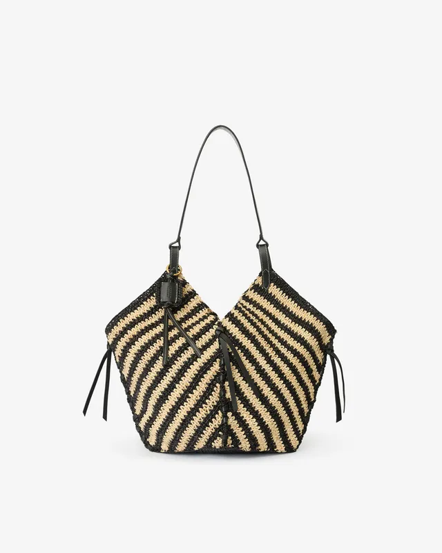 Isabel Marant Tampa sac raphia noir naturel 40 cm