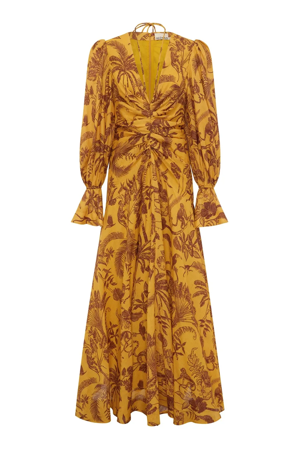 Alemäis Banana Blossom robe midi ramie motif
