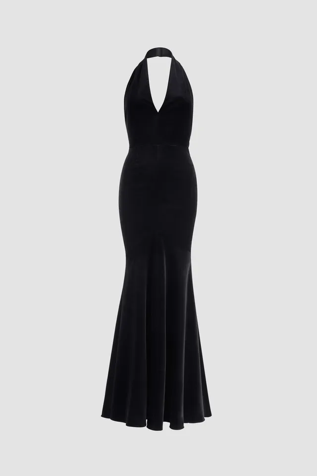Patou DR159 robe velours coton bio noire dos nu longue