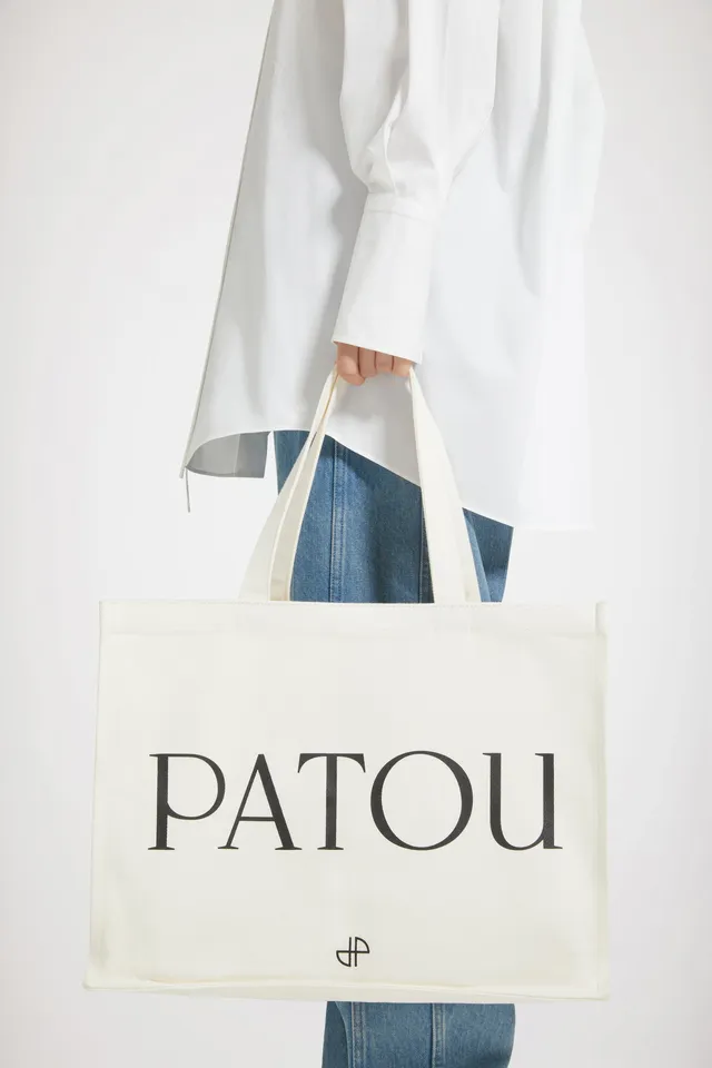 Patou AC024 tote coton bio crème logo noir TU