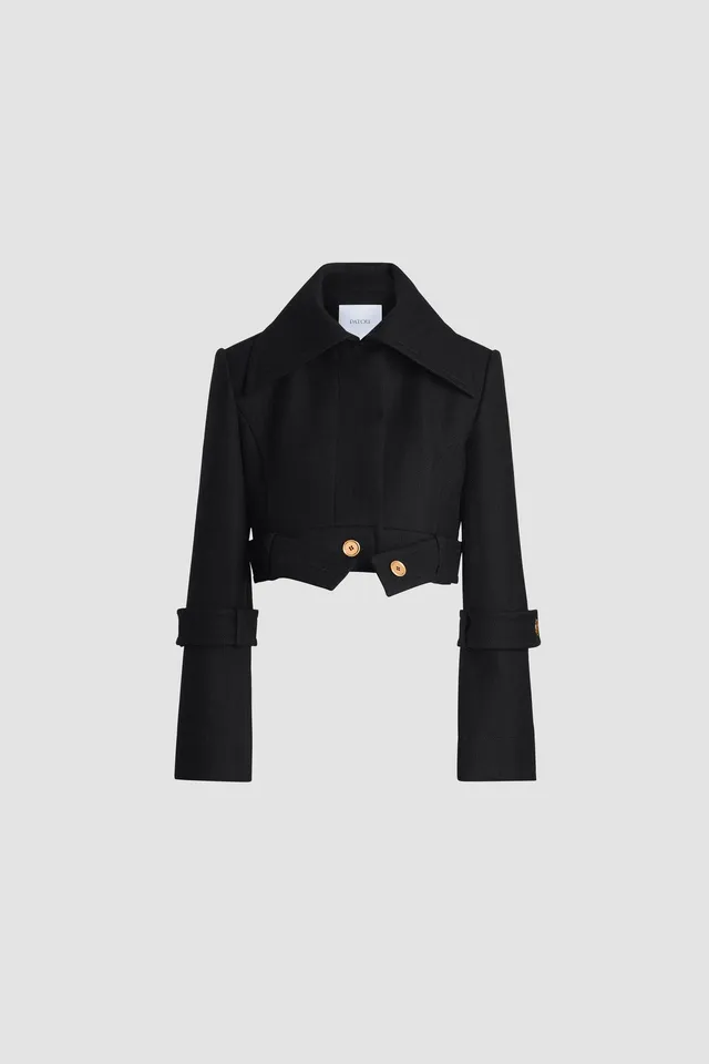 Patou JA060 veste courte noire laine ceinturée 34-44