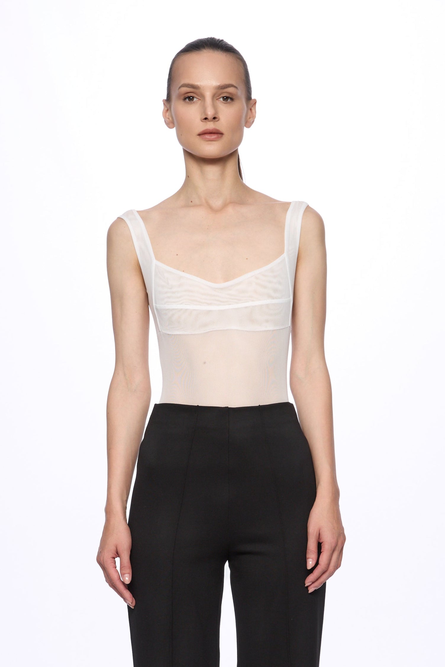 ATU Body Couture bodysuit corset mesh blanc col carré