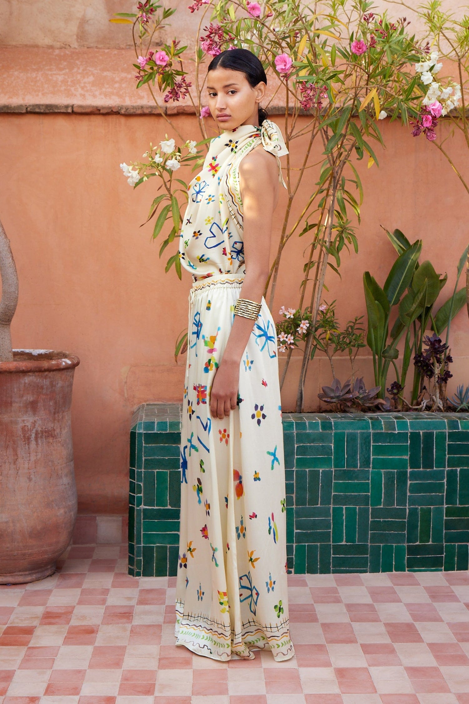 Alemäis Sidi Silk Palazzo pantalon soie imprimé Marrakech