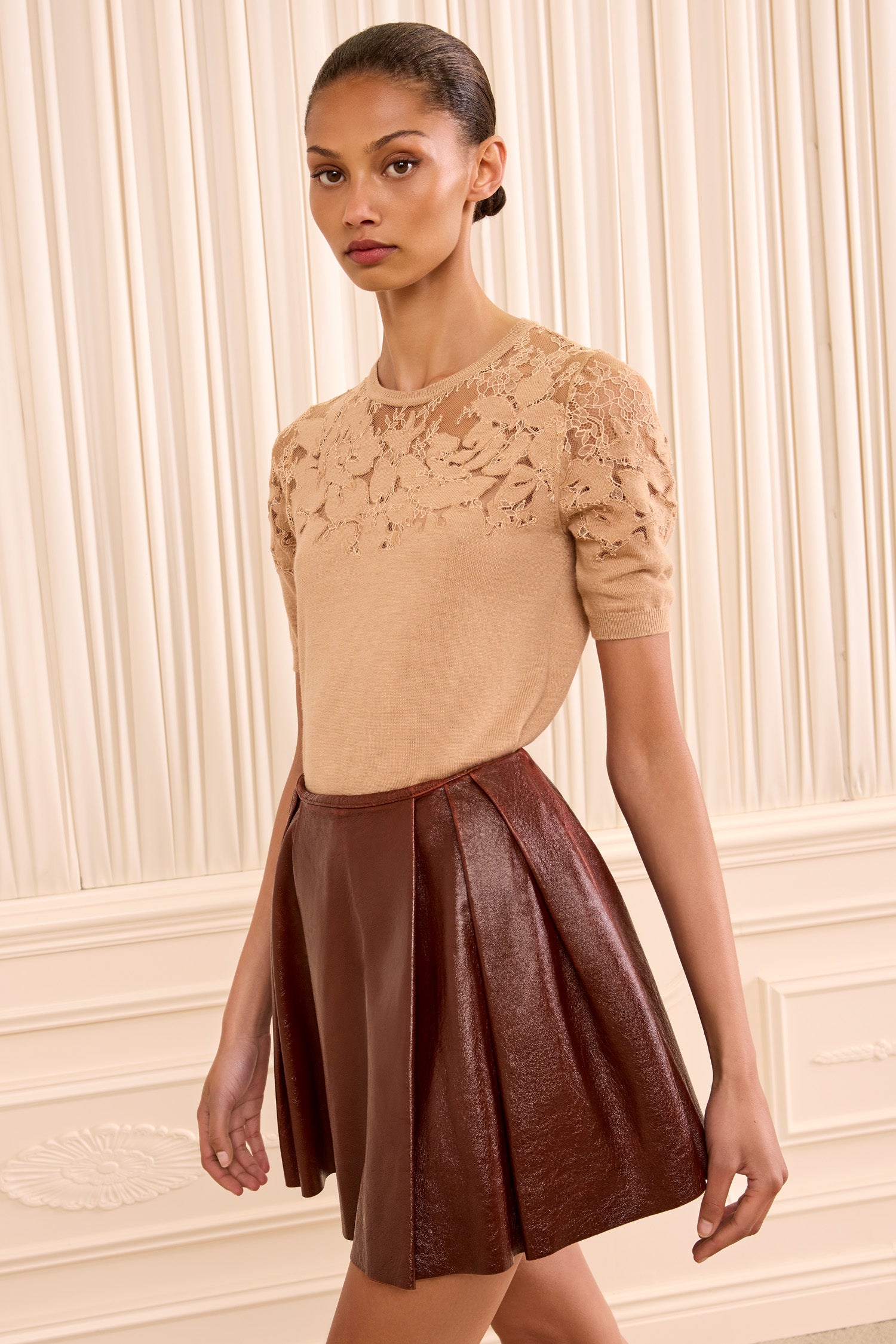 Ulla Johnson Sophie mini jupe cuir Cognac