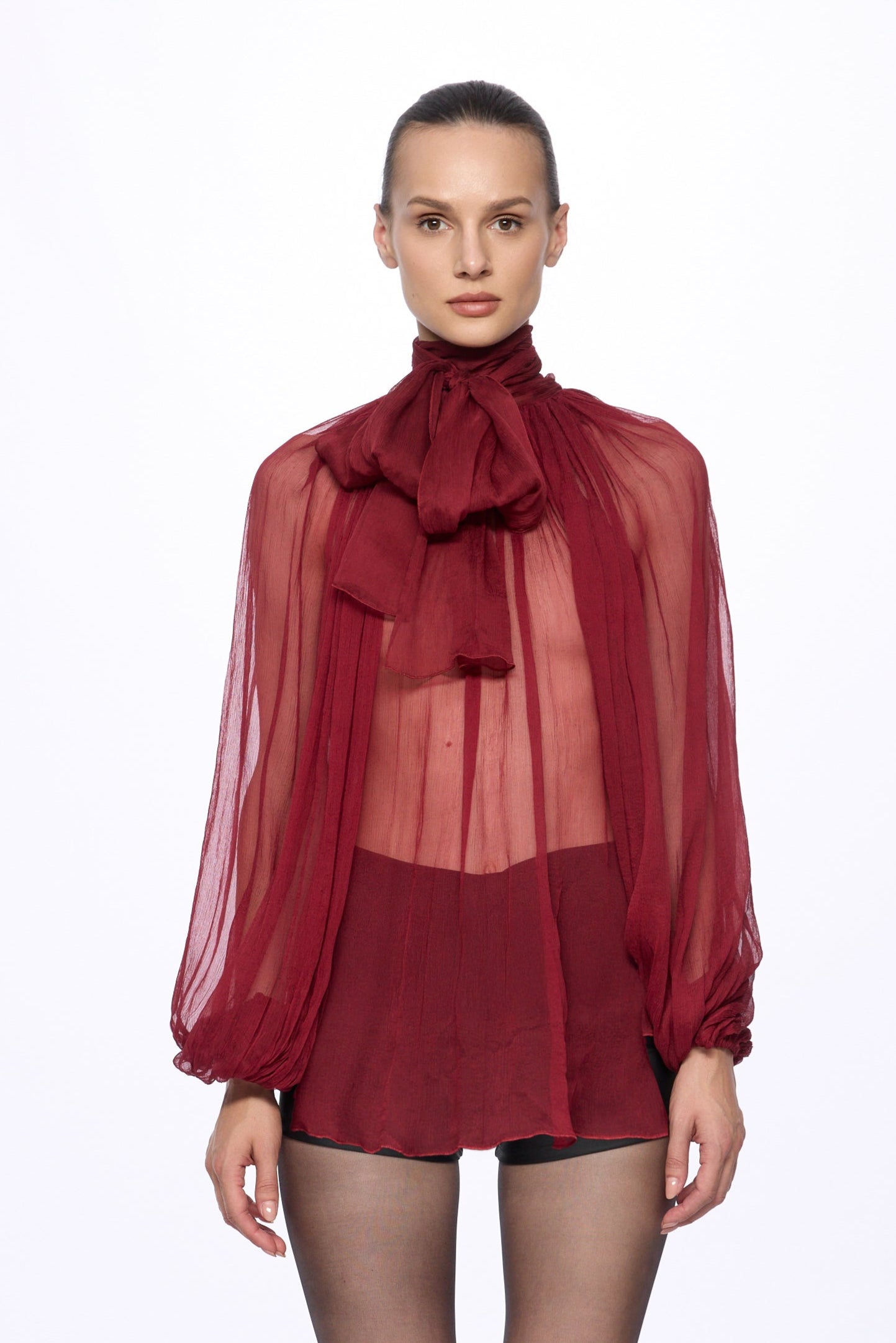 ATU Body Couture Silk chemisier soie bordeaux foulard