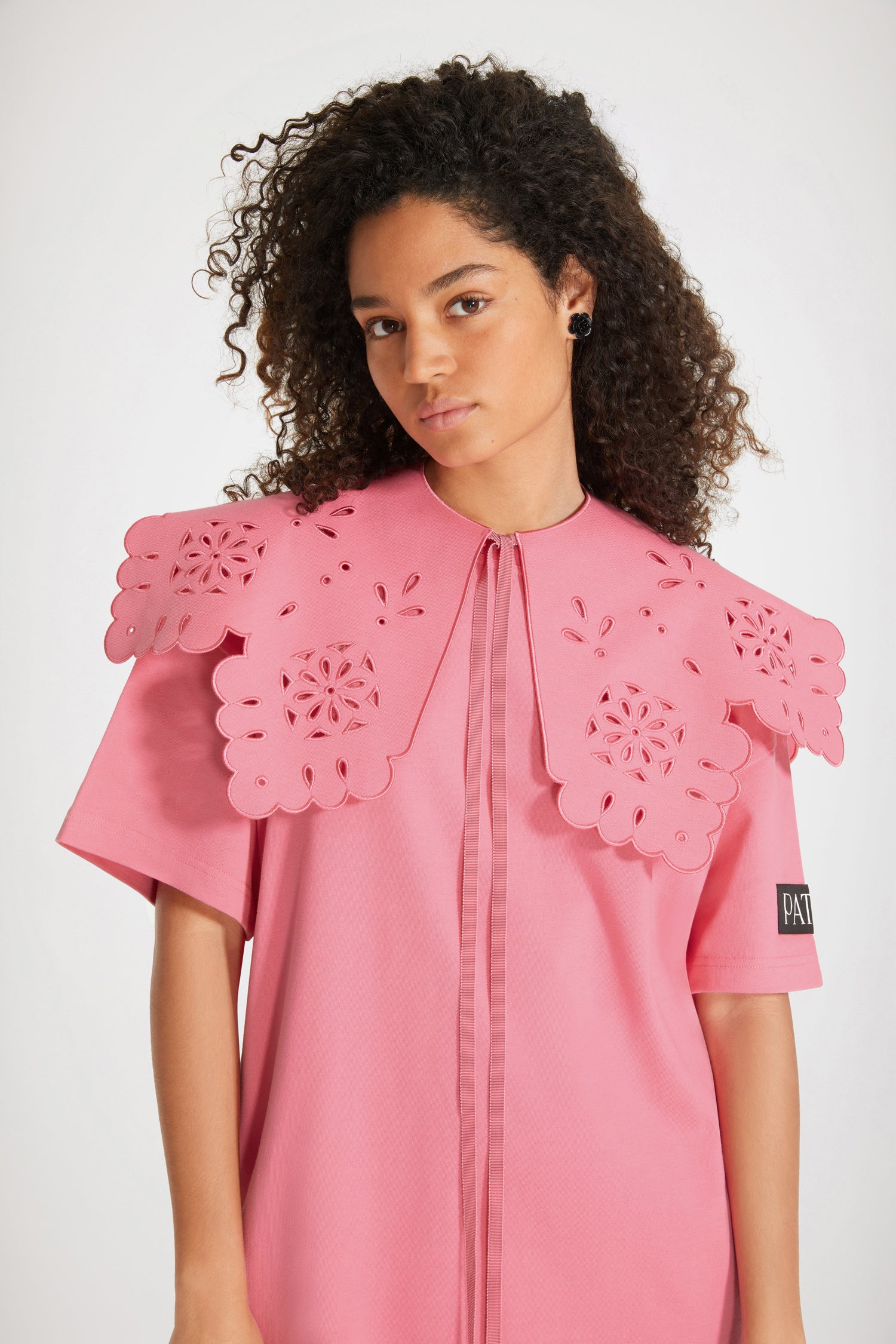 Patou JE057 robe t-shirt coton bio rose col amovible