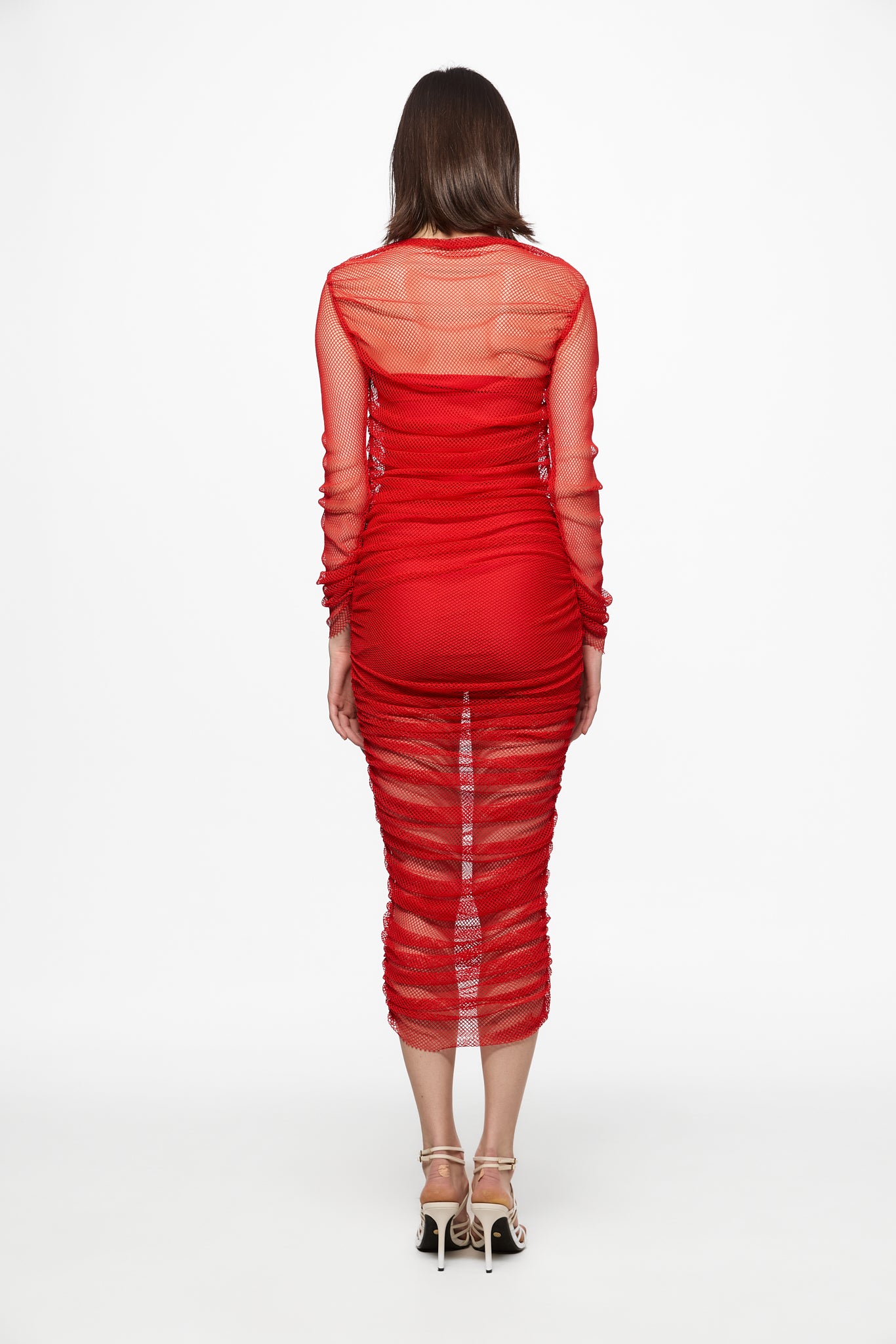 ATU Body Couture Fishnet robe midi résille rouge drapée
