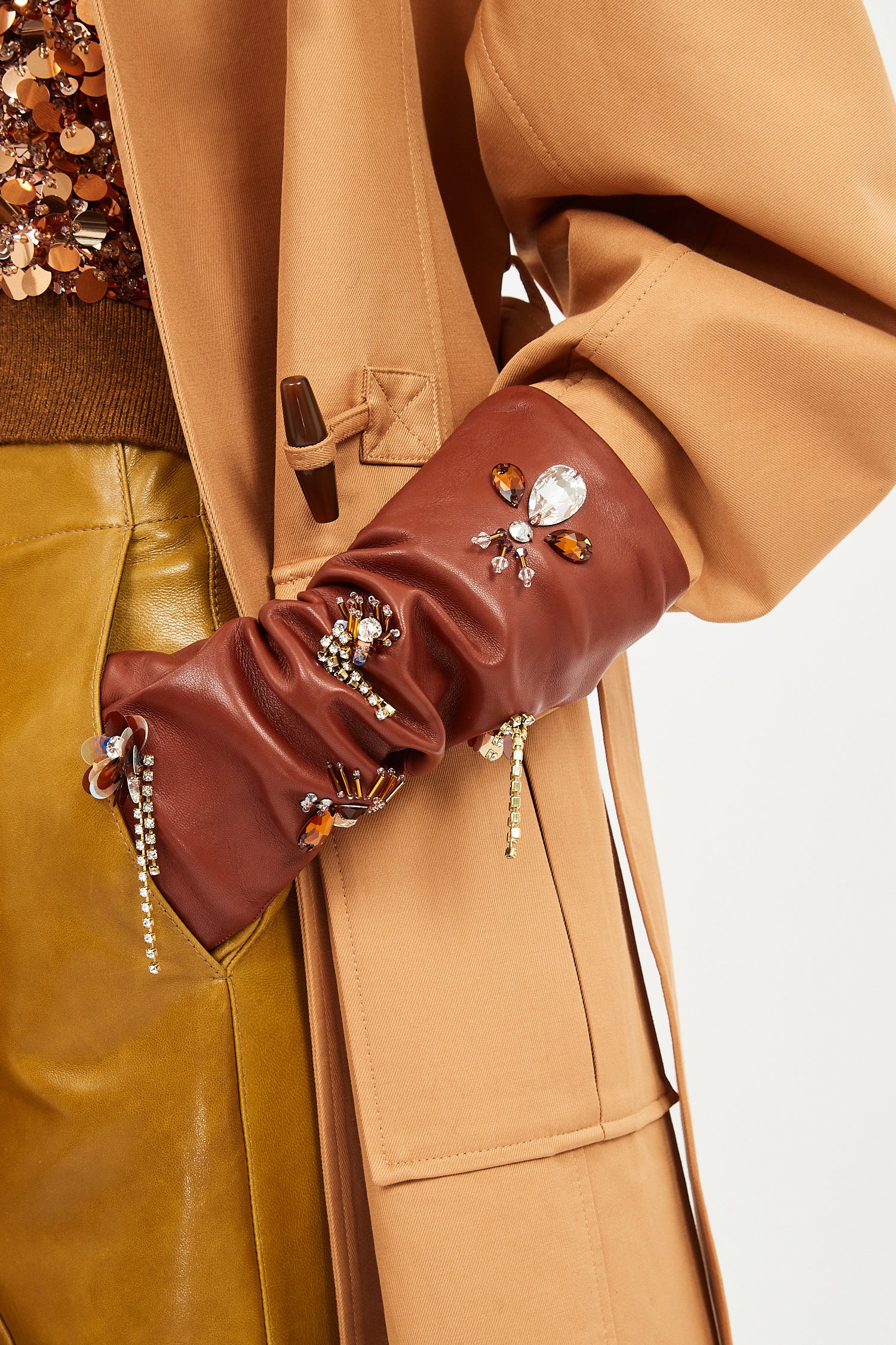 Ulla Johnson Laetitia FA251328 gants cuir Wenge perles