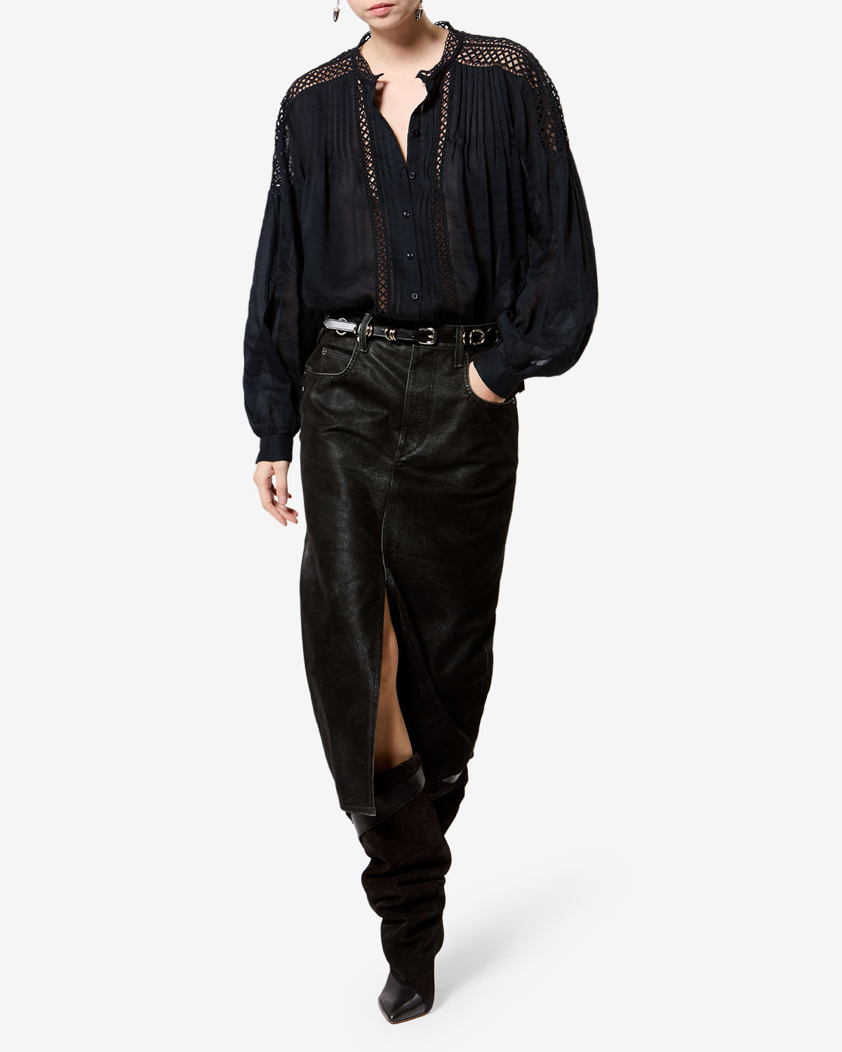 Isabel Marant Polda HT0942FA blouse noire broderie ajourée