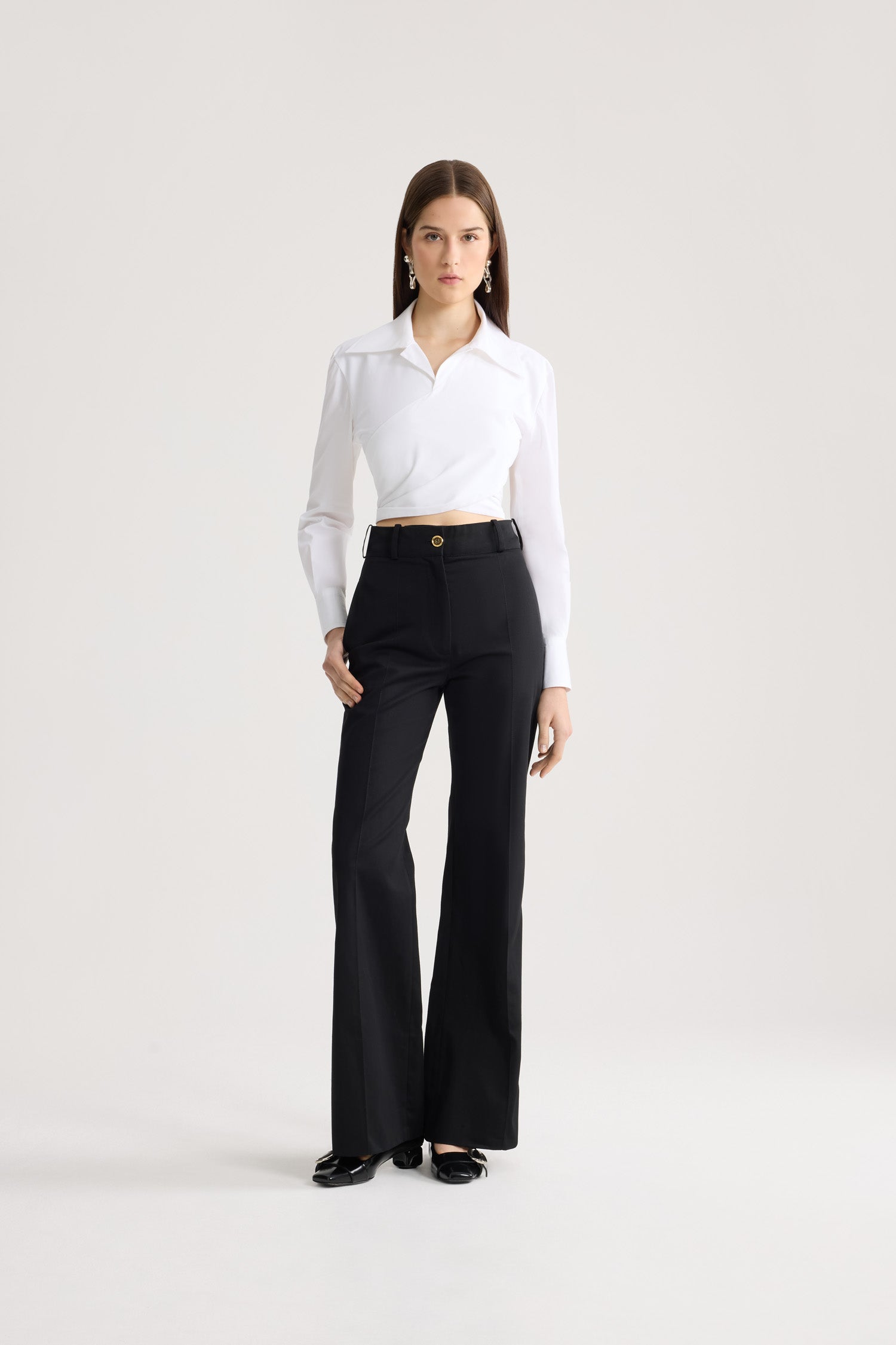Patou TO168 Top coton bio blanc manches longues col V