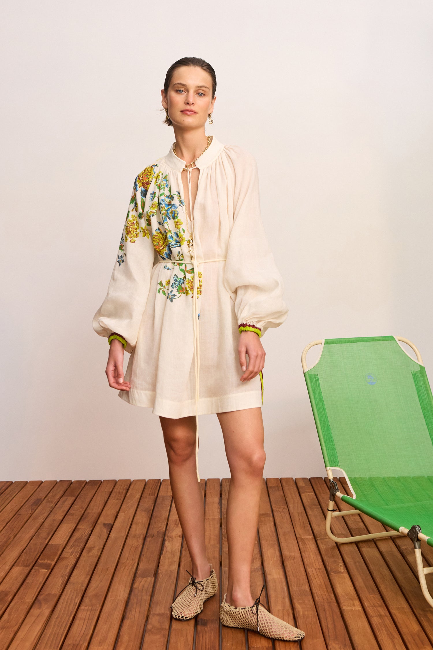 Alemäis Phyllis robe mini tunique ramie à fleurs