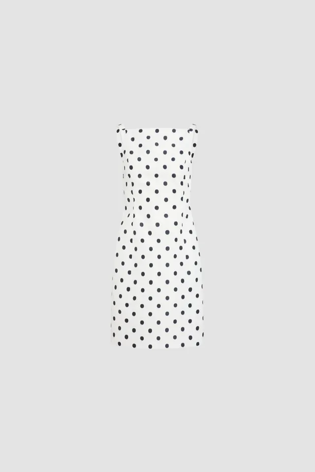 Patou P26DR24902455964 robe fourreau midi blanche pois bleus