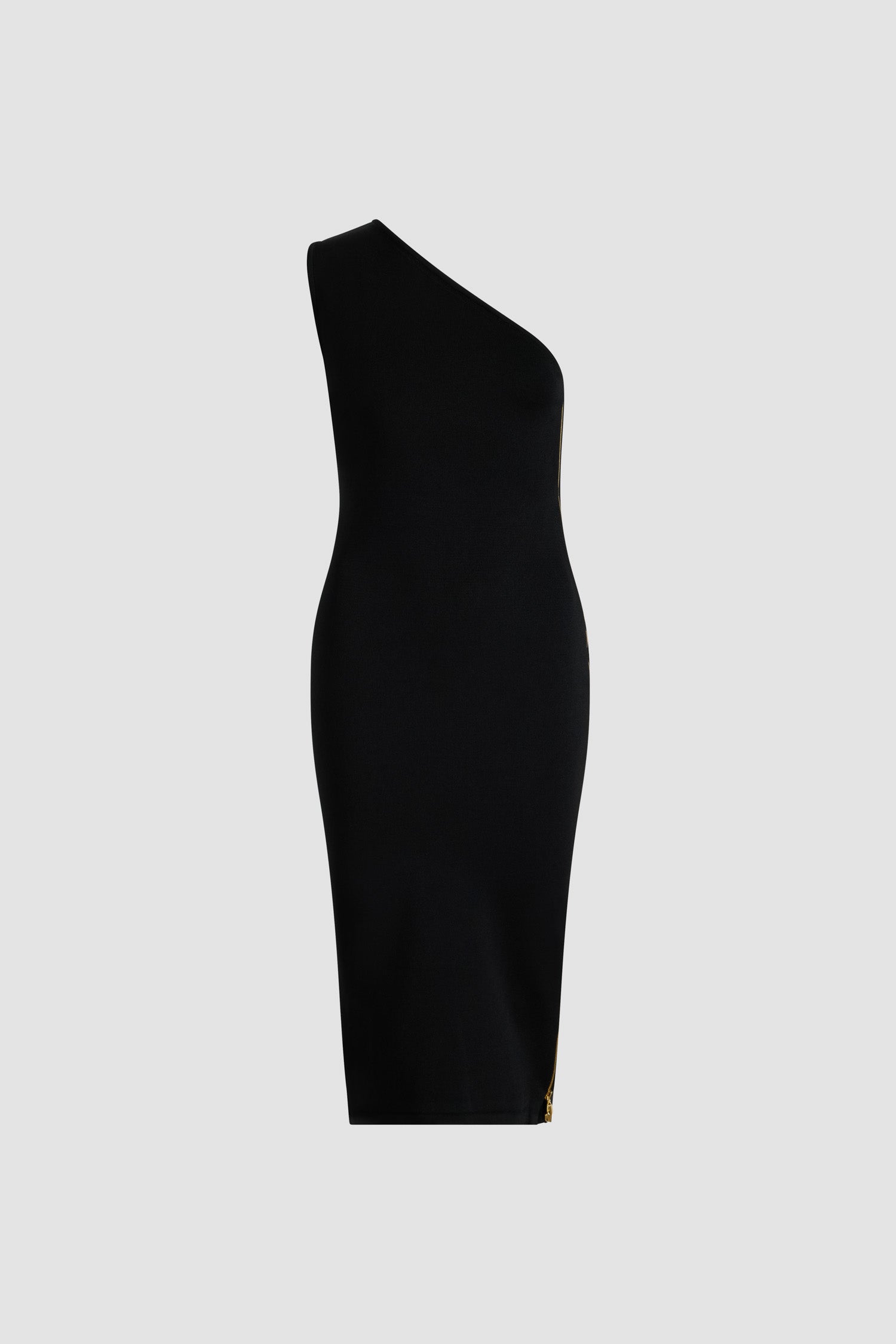Patou KN246 robe midi noire une épaule crépon